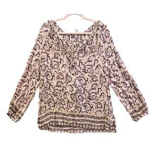 Lucky Brand Women's L Floral‎ Boho Blouse Top Long sleeve Flowy Tunic #439